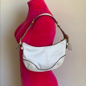 Coach White Monogram Shoulder Purse w Leather